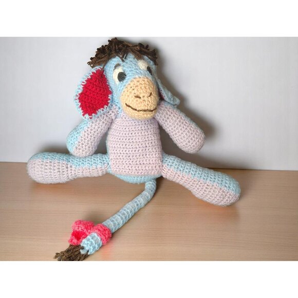 Handmade Crochet Eeyore Plush Winnie the Pooh Door Draft Stopper Handcrafted Toy - Picture 1 of 2